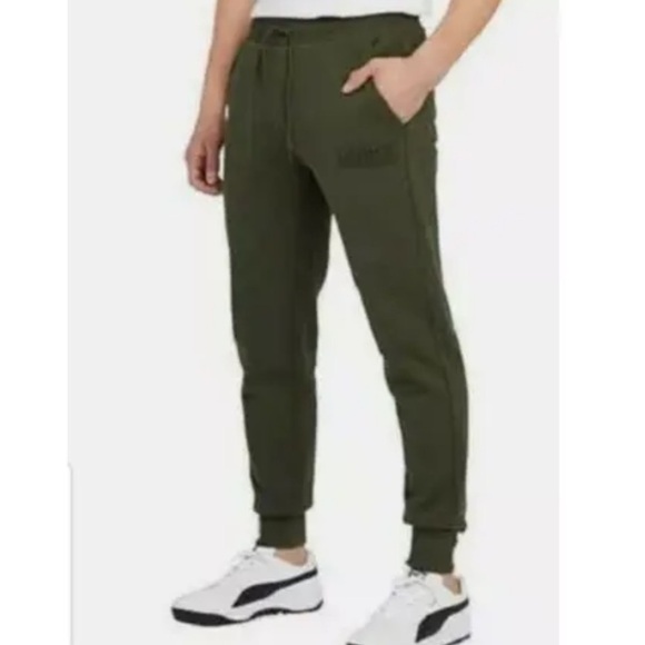 Puma Mens Large Fleece Jogger Pants Forest Night Green Pockets Comfy Sweatpant - Picture 2 of 11